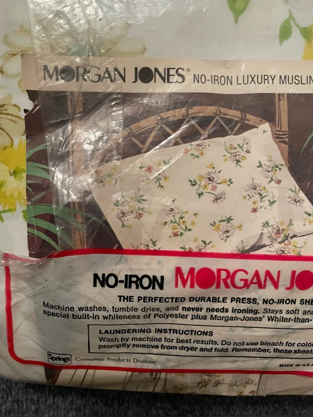 Morgan Jones Vintage No-Iron Luxury Muslin Twin Sheet White Yellow Green Floral